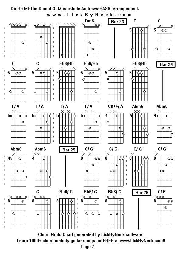 Chord Grids Chart of chord melody fingerstyle guitar song-Do Re Mi-The Sound Of Music-Julie Andrews-BASIC Arrangement,generated by LickByNeck software.